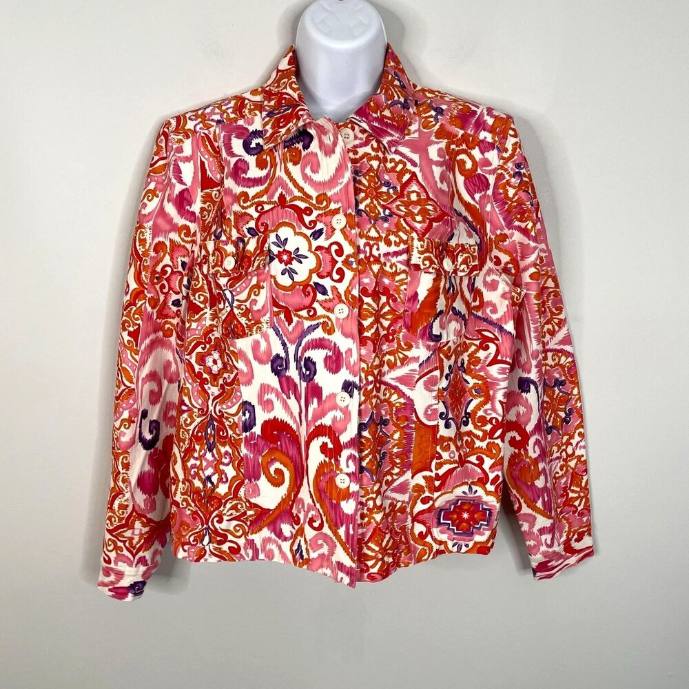 Vintage Coldwater Creek Art To Wear Jacket Large Colorful Batik Casual Layering